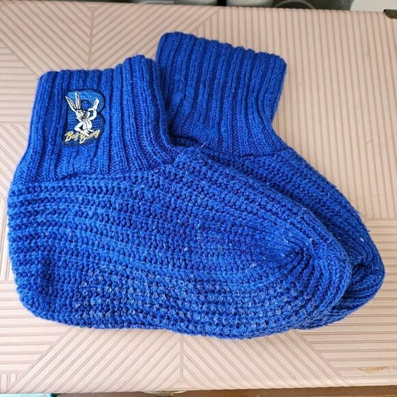 Bugs Bunny Socks Looney Toons Blue Knit Grip Bottoms Embroidered Patch Unisex - Picture 6 of 6